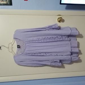 Calstyle Light Purple Floral Long Sleeve Blouse